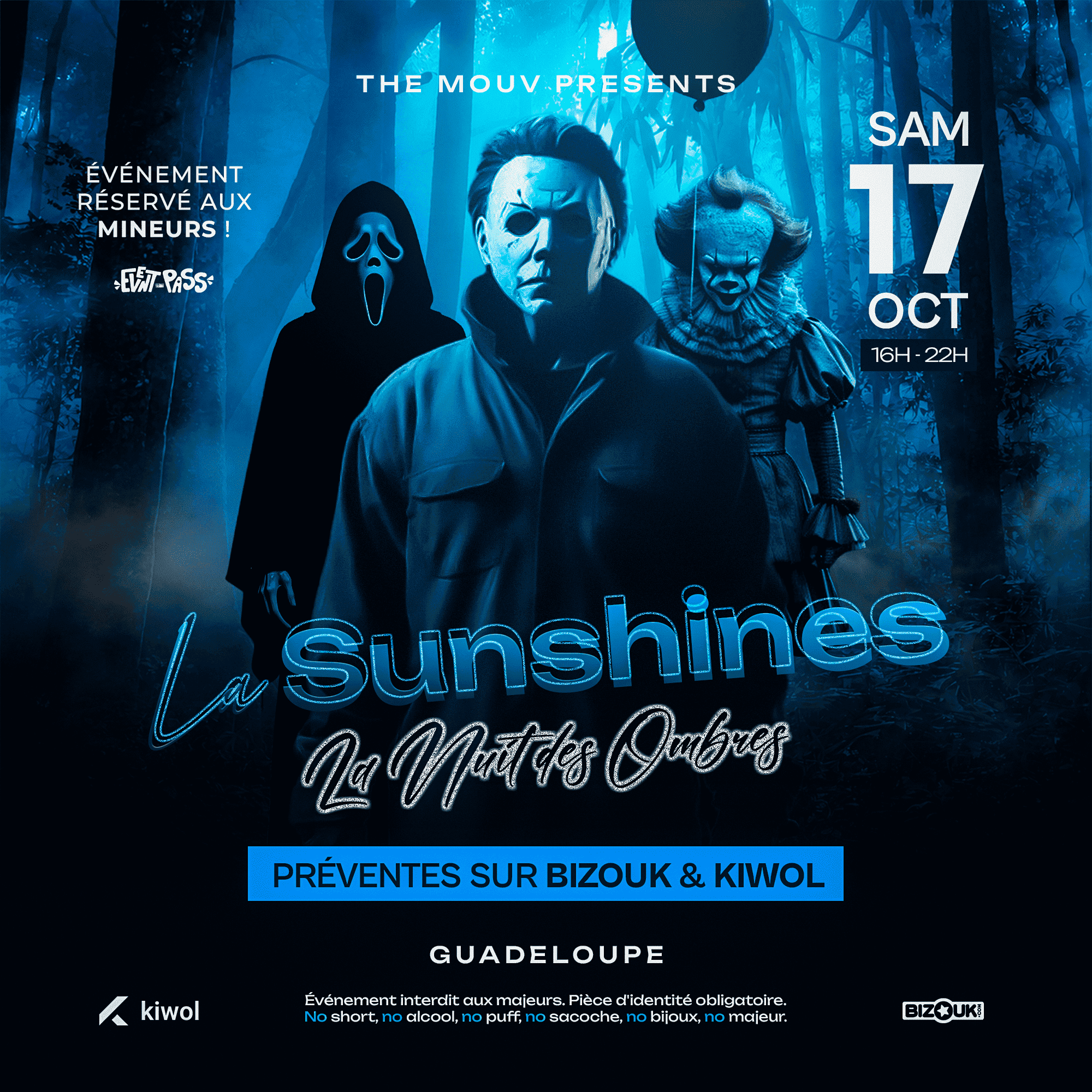 Affiche officielle — La Sunshines : La Nuit Des Ombres, samedi 17 octobre, 16h–22h, Guadeloupe